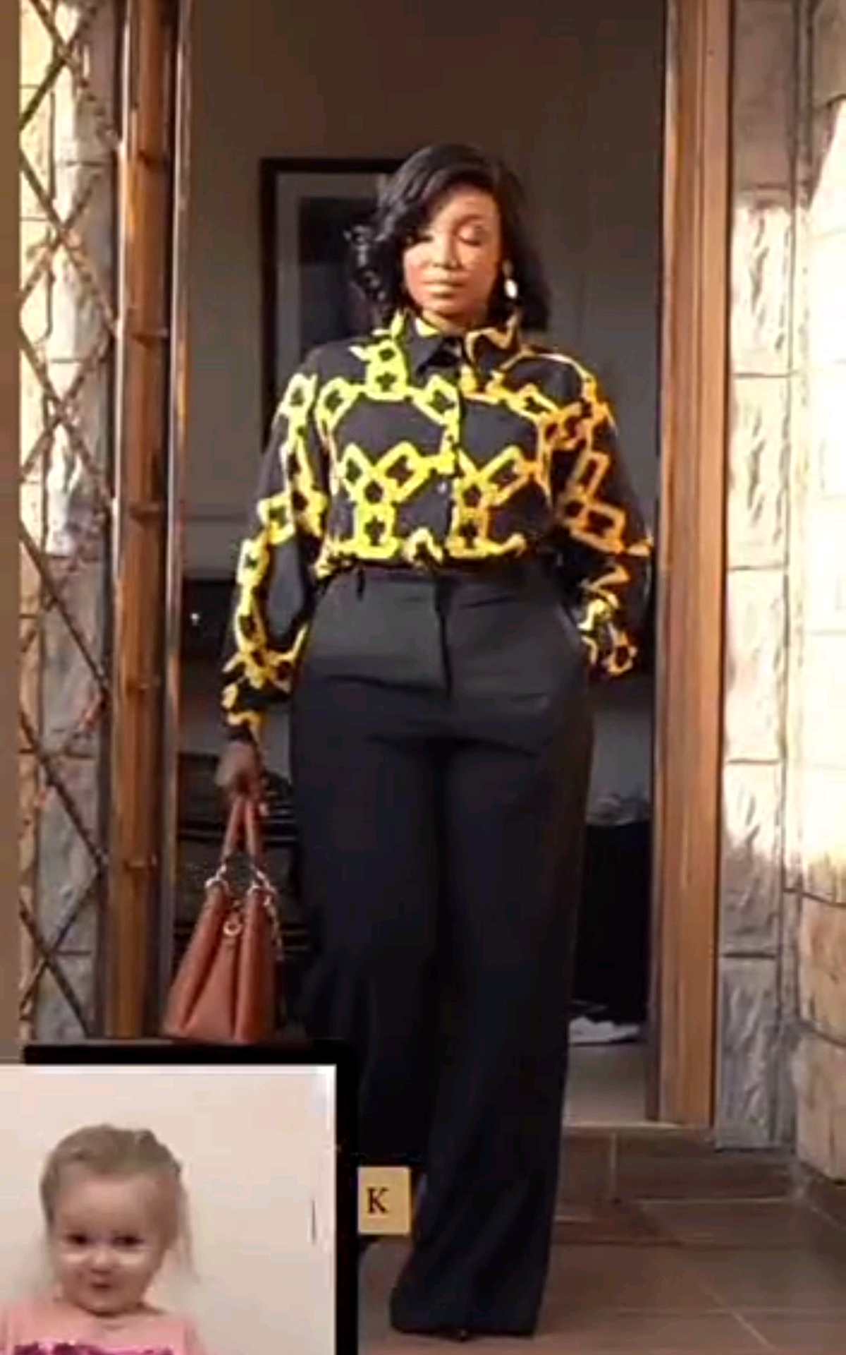 Black and yellow slack outfit 